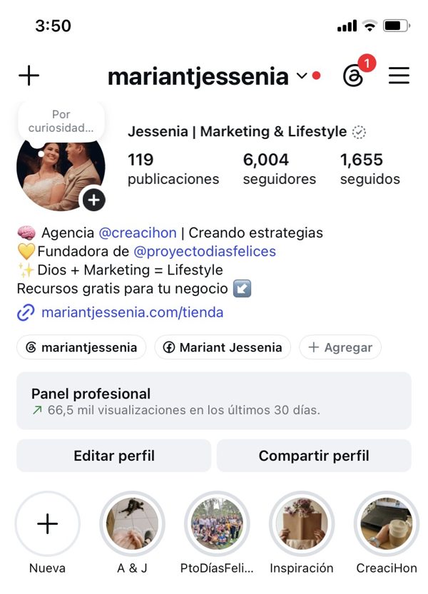 Perfil después: 66.5 mil visualizaciones al mes